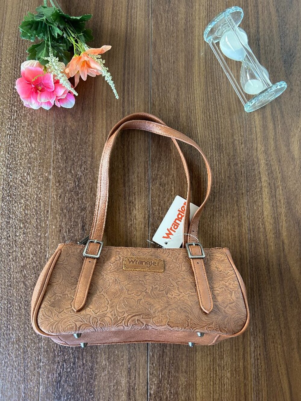 Wrangler Floral Embossed Brown Shoulder Bag Purse Tooled Western Handbag NWT